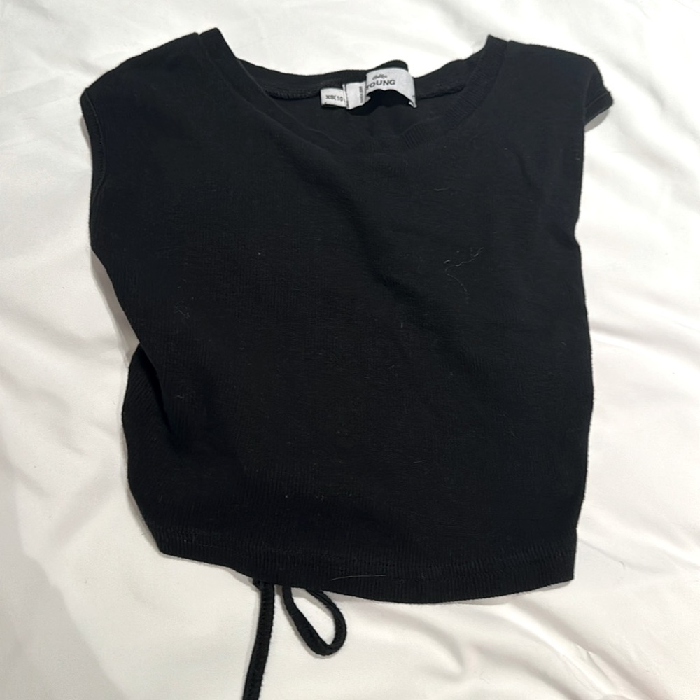 Kids adika ribbed black crop top with open back